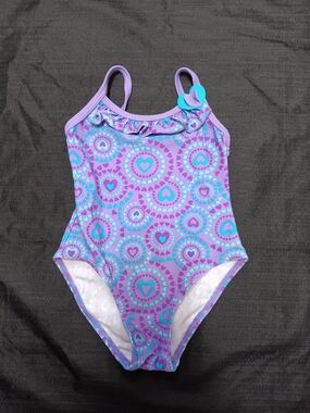 Kids Purple Heart Print One-Piece Swimsuit - Kids Swim